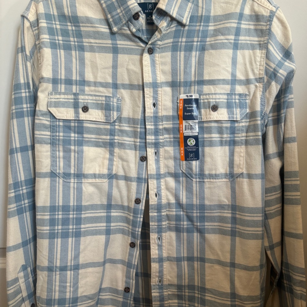 George Light Blue and Cream Flannel Button Down